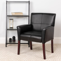 Flash Furniture Black Leather Executive Side Chair or Reception Chair with Mahogany Legs BT-353-BK-LEA-GG